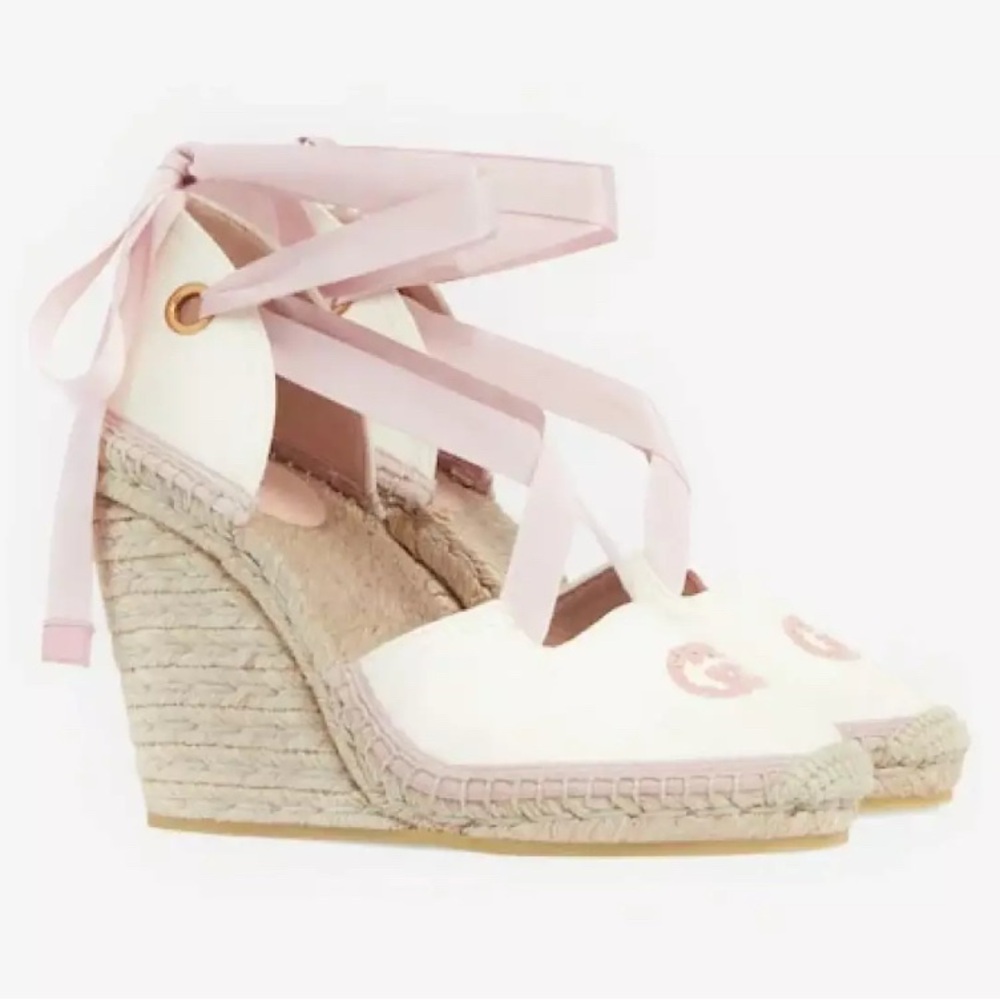 Gucci Pink Interlocking Judit Pink Ribbon Wedges Shoes - Picture 1 of 5